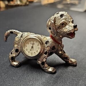 Silver Dalmatian Dog Clock Figurine